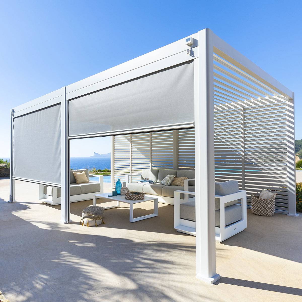 Toldo EVORA Cinza claro / Branco Para EVORA Lado 3 m - 2,7 m - Alumínio, Texaline Cinza claro / Branco
