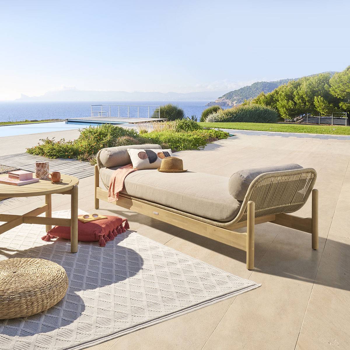 Banco de jardim DEONA Taupe / Acácia 1 lugar - Poliéster, Acácia certificada FSC® Taupe / Acácia