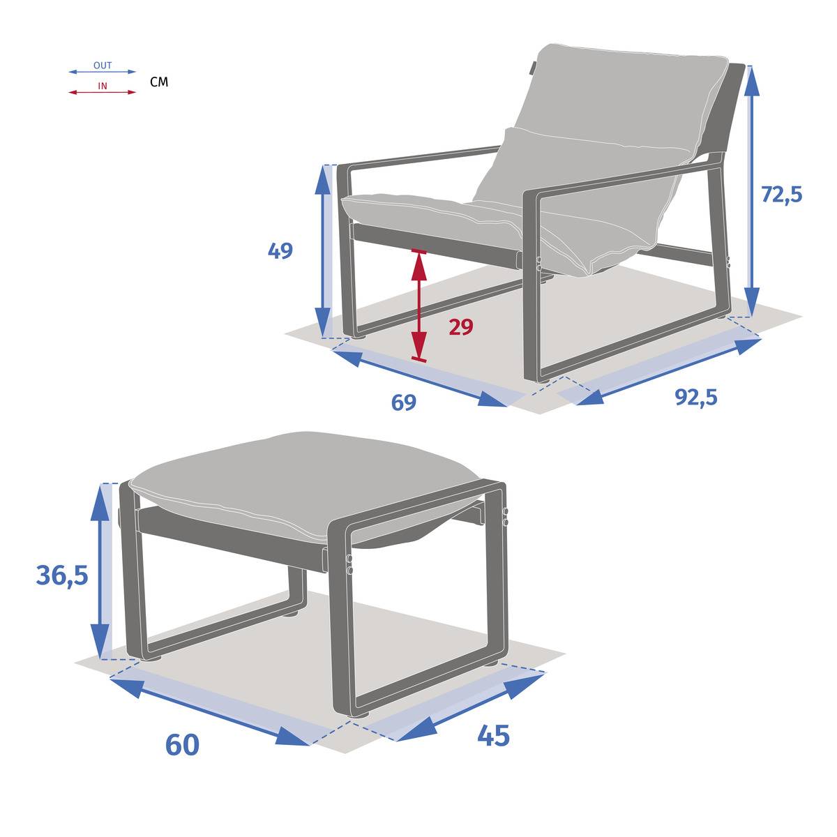 Poltrona relax de jardim LAMBINIO Branco / Cinza claro Alumínio tratado com epóxi - Olefina Cinza claro / Branco