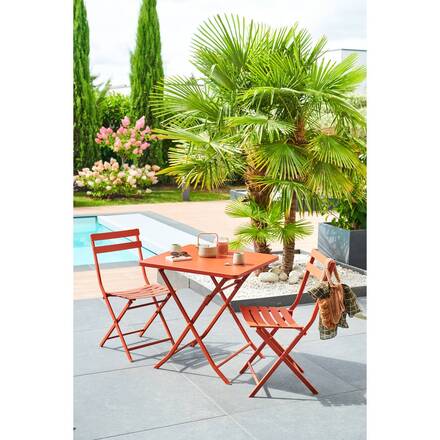 Mesa de jardim quadrada dobrável GREENSBORO Âmbar 2 lugares - Aço tratado com epóxi, Tratamento anticorrosão reforçado