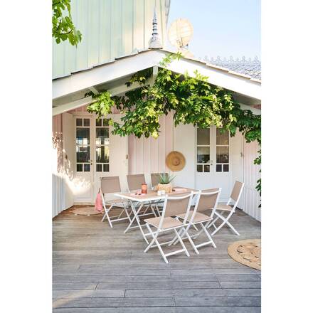 Conjunto de 4 cadeiras de jardim dobráveis ESSENTIA Linho e Branco Alumínio tratado com epóxi, Texaline