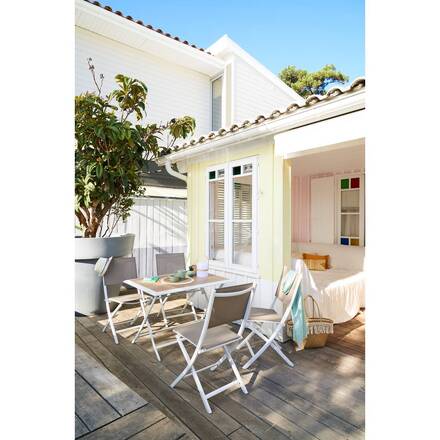 Conjunto de 4 cadeiras de jardim dobráveis ESSENTIA Linho e Branco Alumínio tratado com epóxi, Texaline