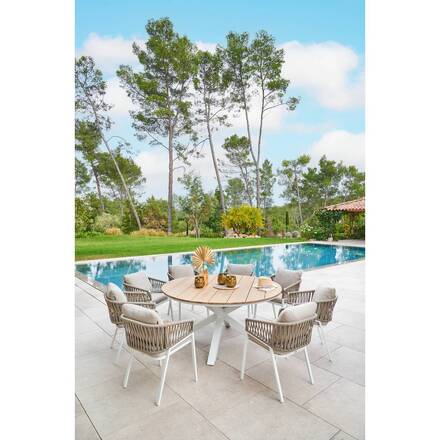 Conjunto de 2 poltronas de jardim ORIENGO Taupe / Branco Alumínio, Malhas trançadas, Poliéster