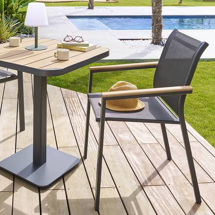 Cadeira de jardim empilhável ESSENTIA Antracite, Grafite / Acácia Alumínio tratado com epóxi, Acácia certificada FSC®, Texaline