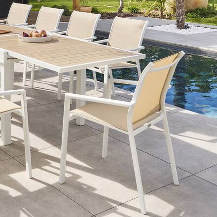 Poltrona de jardim empilhável ESSENTIA Linho / Branco Alumínio tratado com epóxi, Texaline