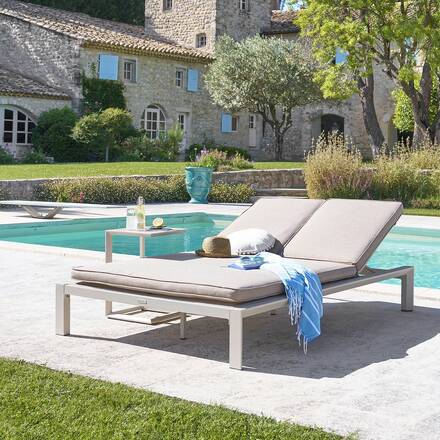 Cama de piscina dupla ÉVASION Argila / Bege 2 lugares - Alumínio tratado com epóxi, Texaline