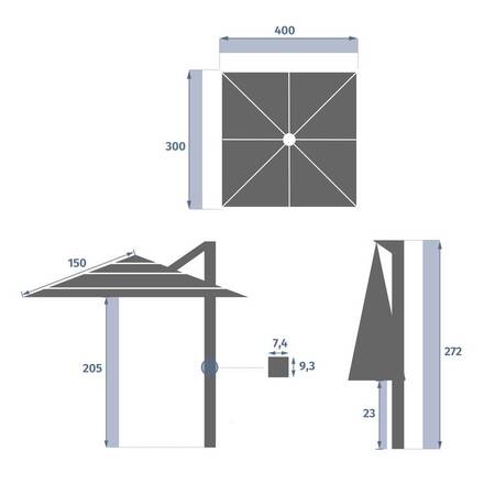 Guarda-sol lateral retangular inclinável MELHIA Antracite 4 x 3 m - Alumínio tratado com epóxi, Aço, Olefina