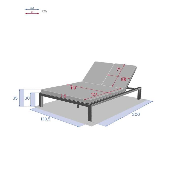 Cama de piscina dupla ÉVASION Argila / Bege 2 lugares - Alumínio tratado com epóxi, Texaline3763