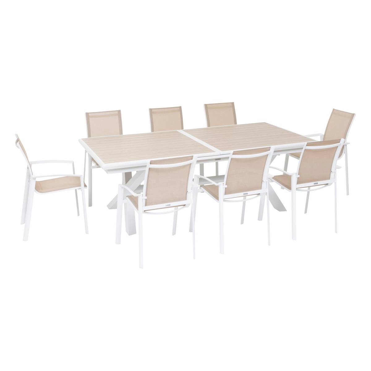 Mesa de jardim extensível AXIOME Efeito madeira Linho / Branco 10 lugares - Alumínio tratado com epóxi Linho / Branco