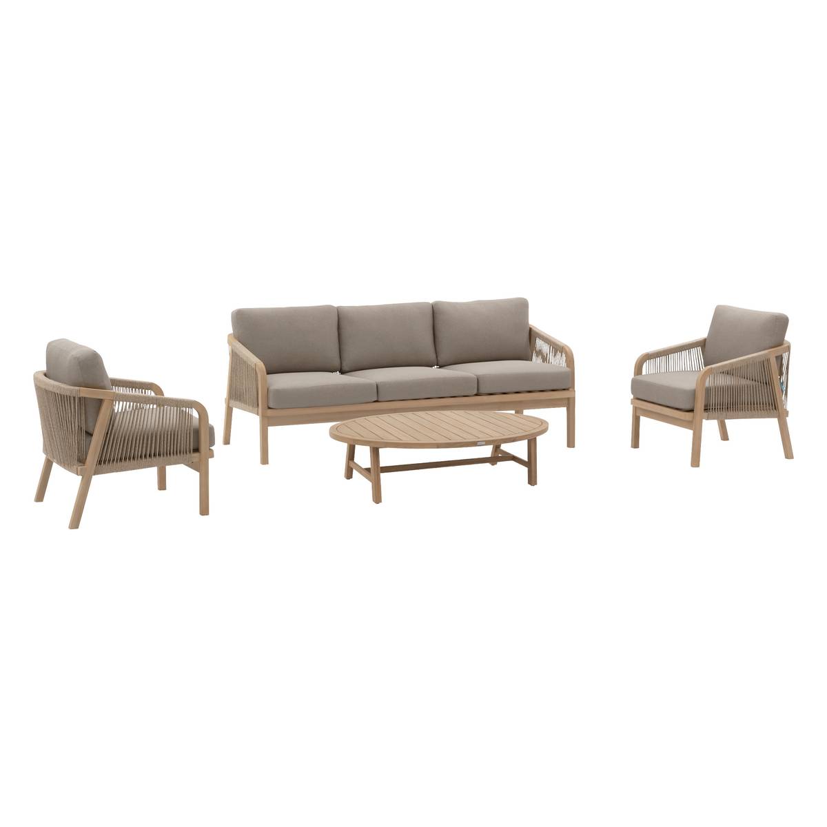 Conjunto de jardim PAPOUASIE Acácia 5 lugares - Acácia certificada FSC®, Poliéster Taupe / Acácia
