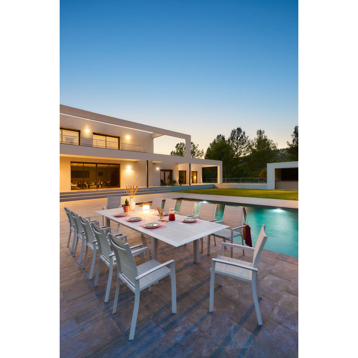 Mesa de jardim extensível ALLURE efeito madeira greige / aveia 12 lugares - Alumínio tratado com epóxi Efeito madeira cinza / Aveia