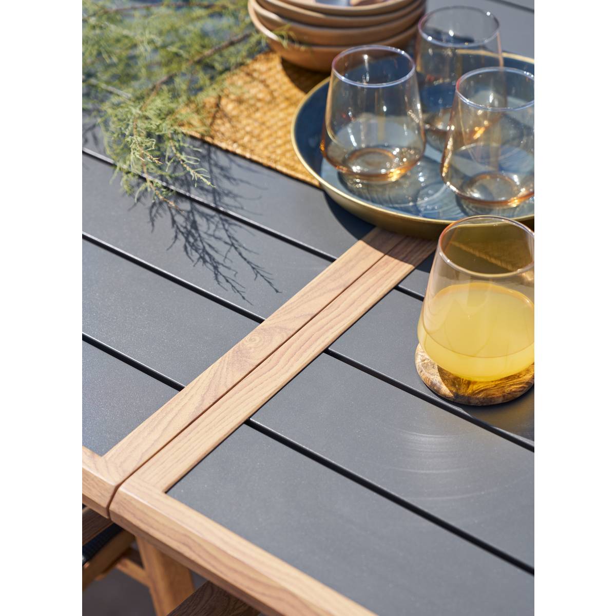 Mesa de jardim extensível AXIOME Grafite / Honey 10 lugares - Alumínio tratado com epóxi Grafite / Mel