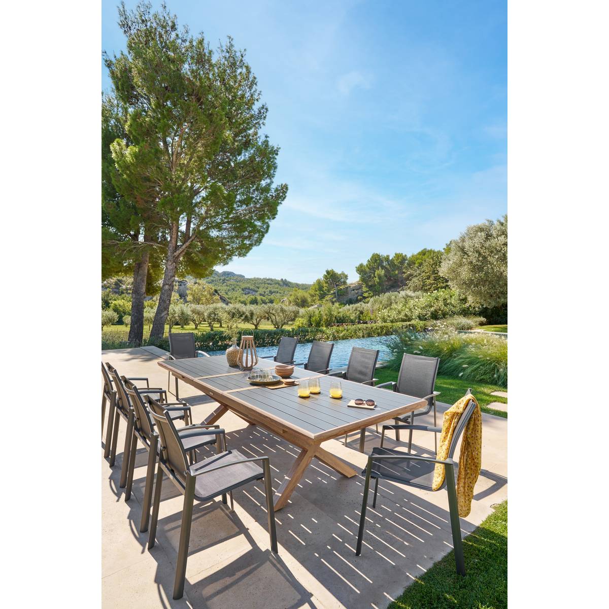 Mesa de jardim extensível AXIOME Grafite / Honey 10 lugares - Alumínio tratado com epóxi Grafite / Mel