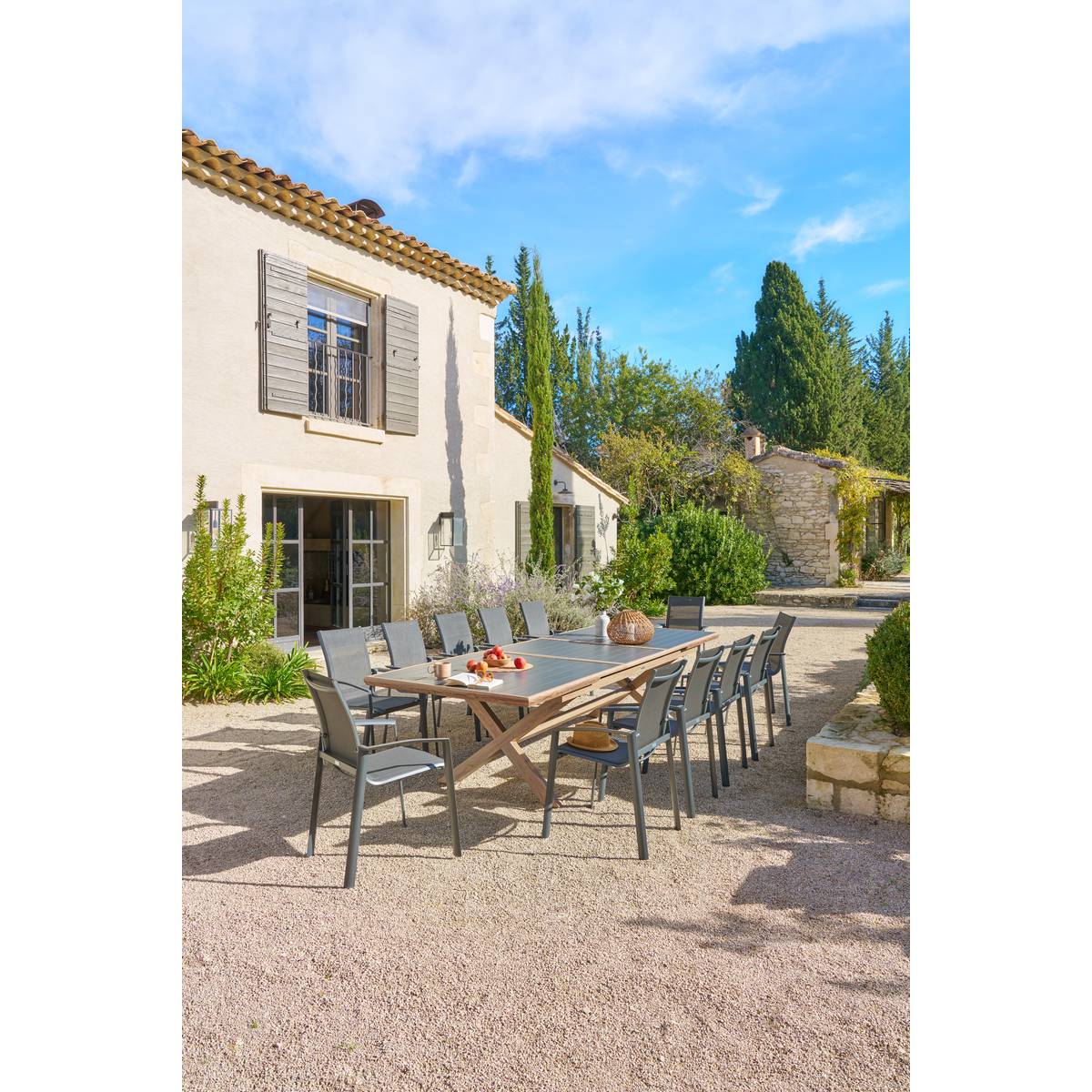 Mesa de jardim extensível AXIOME Grafite / Honey 12 lugares - Alumínio tratado com epóxi Grafite / Mel