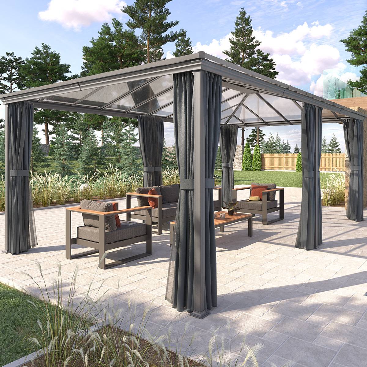 Pérgola autoportante BELIZE Grafite 3,6 x 6 m - Estrutura em alumínio e policarbonato Grafite