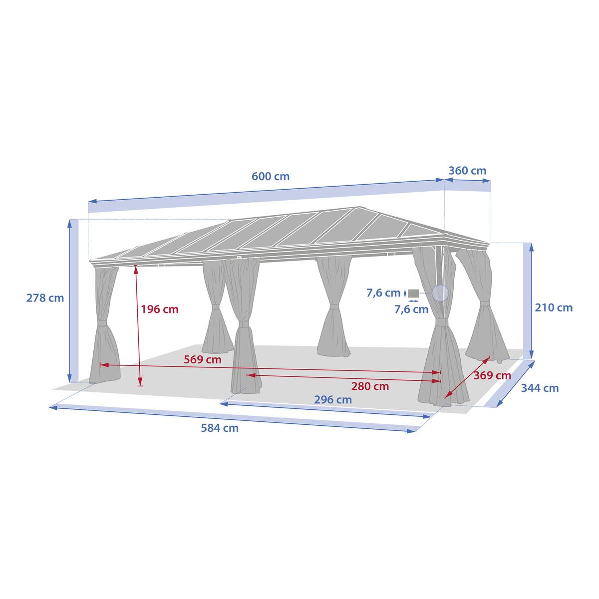 Pérgola autoportante BELIZE Grafite 3,6 x 6 m - Estrutura em alumínio e policarbonato Grafite