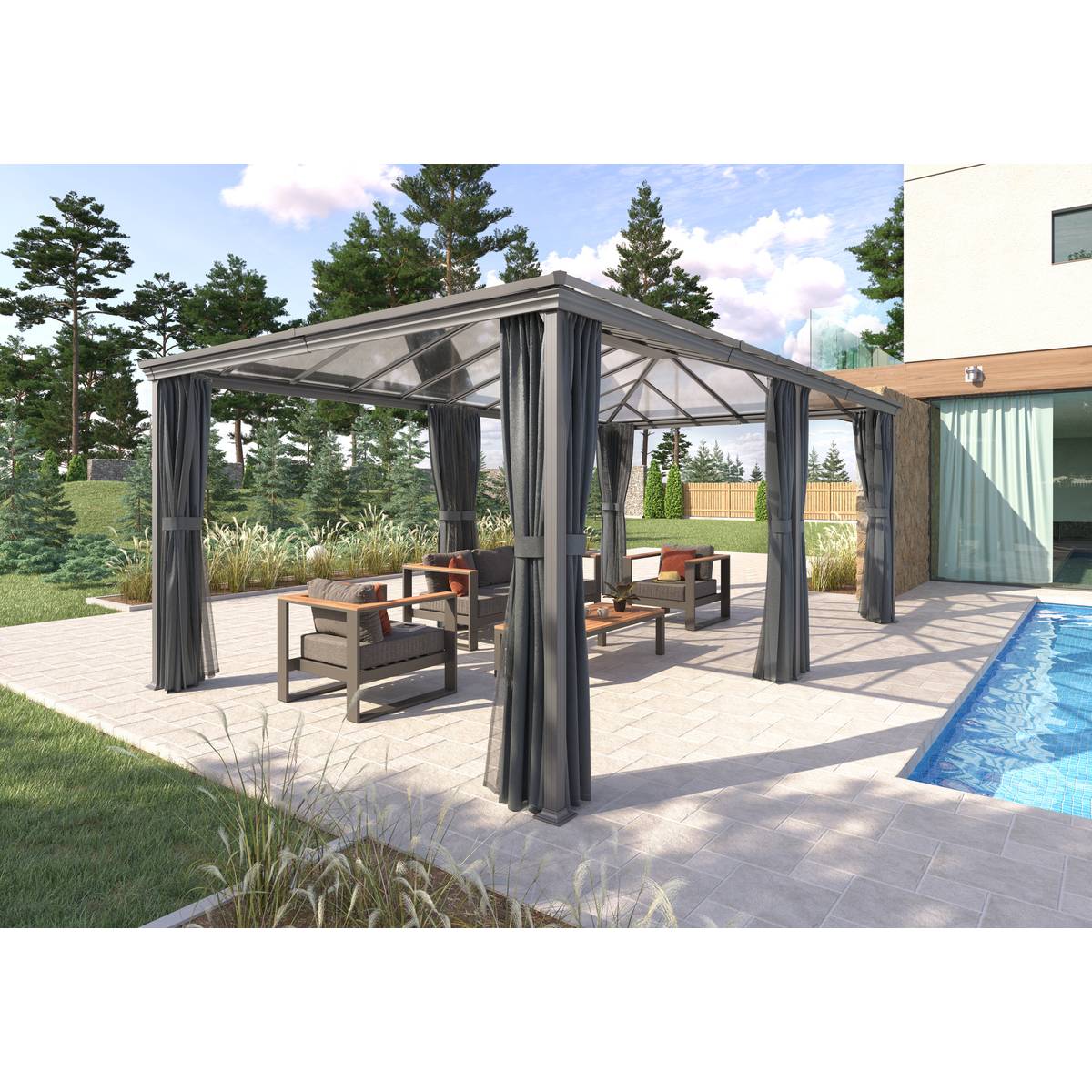 Pérgola autoportante BELIZE Grafite 3,6 x 6 m - Estrutura em alumínio e policarbonato Grafite