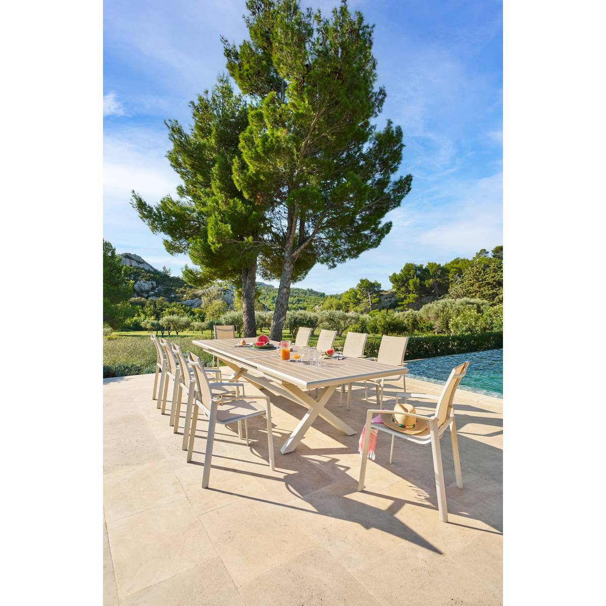 Mesa de jardim extensível AXIOME Linho / Argila 10 lugares - Alumínio tratado com epóxi Linho / Argila