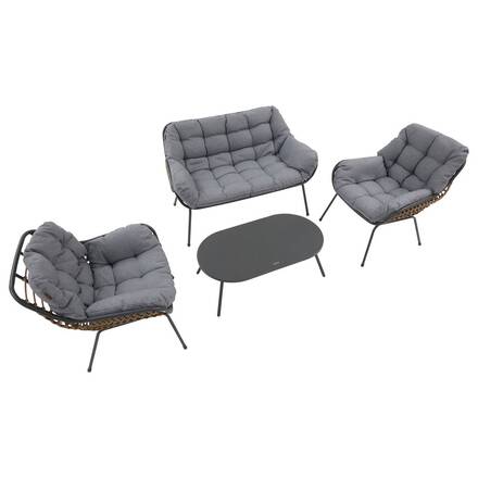 Conjunto de jardim PAOPAO Cinza / Grafite 4 lugares - Aço tratado com epóxi, Poliéster