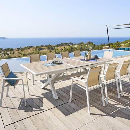Mesa de jardim extensível AXIOME Efeito madeira Linho / Branco 10 lugares - Alumínio tratado com epóxi