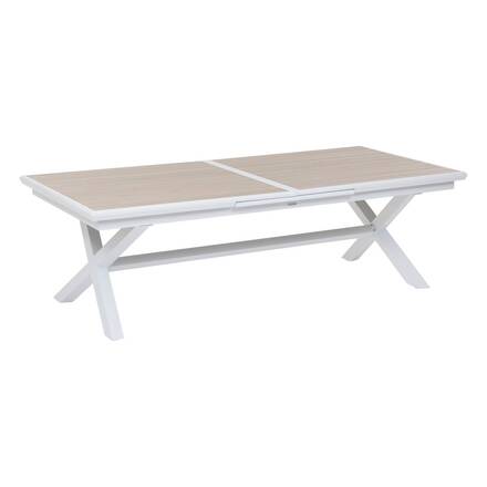 Mesa de jardim extensível AXIOME Efeito madeira Linho / Branco 12 lugares - Alumínio tratado com epóxi