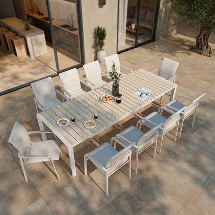 Mesa de jardim ÉVASION Linho / Argila 10 lugares - Alumínio tratado com epóxi