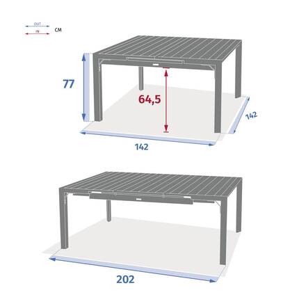 Mesa de jardim quadrada ÉVASION Linho / Argila 10 lugares - Alumínio tratado com epóxi, Ripas de alumínio efeito madeira