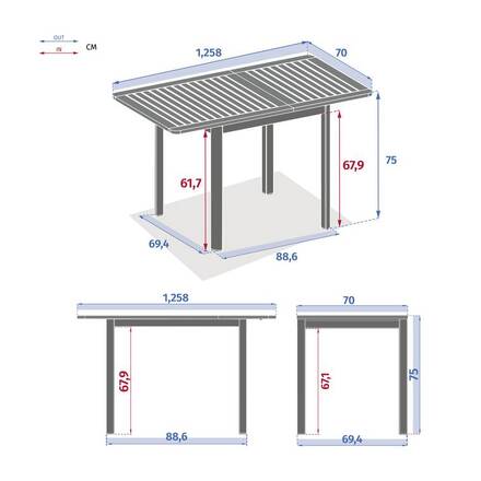 Mesa de jardim extensível FOLYA Eucalipto / Grafite 4 lugares - Alumínio tratado com epóxi, Eucalipto certificado FSC®