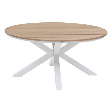 Mesa de jardim redonda ORIENGO Acácia / Branco 4 lugares - Alumínio tratado com epóxi, Acácia certificada FSC®