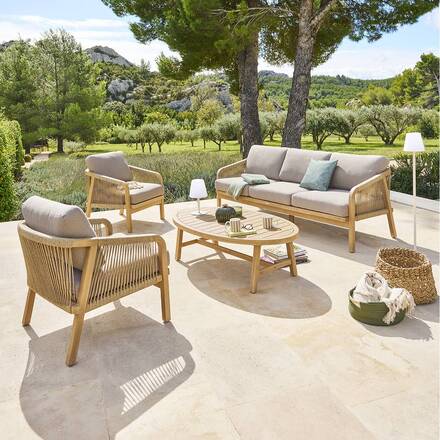 Conjunto de jardim PAPOUASIE Acácia 5 lugares - Acácia certificada FSC®, Poliéster