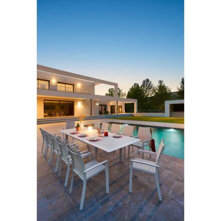 Mesa de jardim extensível ALLURE efeito madeira greige / aveia 12 lugares - Alumínio tratado com epóxi