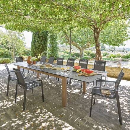 Mesa de jardim retangular extensível MICEIRA Grafite / Mel 14 lugares - Alumínio tratado com epóxi