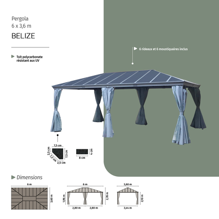 Pérgola autoportante BELIZE Grafite 3,6 x 6 m - Estrutura em alumínio e policarbonato
