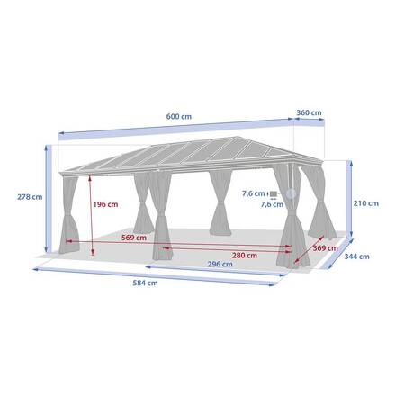 Pérgola autoportante BELIZE Grafite 3,6 x 6 m - Estrutura em alumínio e policarbonato