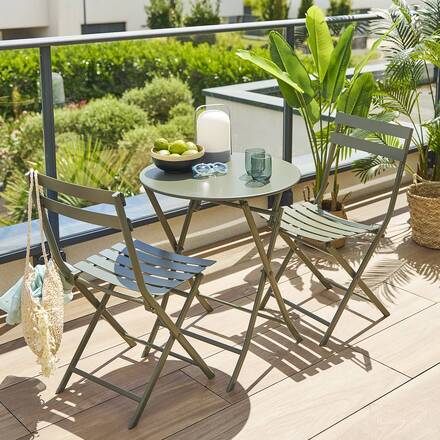 Mesa de jardim redonda dobrável GREENSBORO Verde louro 2 lugares - Aço tratado com epóxi, Tratamento anticorrosão reforçado