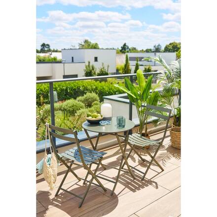 Mesa de jardim redonda dobrável GREENSBORO Verde louro 2 lugares - Aço tratado com epóxi, Tratamento anticorrosão reforçado