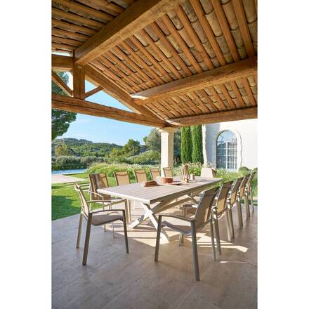 Mesa de jardim extensível AXIOME Efeito madeira Linho / Argila 12 lugares - Alumínio tratado com epóxi
