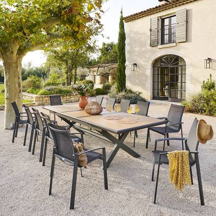 Mesa de jardim extensível AXIOME efeito madeira Nogueira / Grafite 12 lugares - Alumínio tratado com epóxi