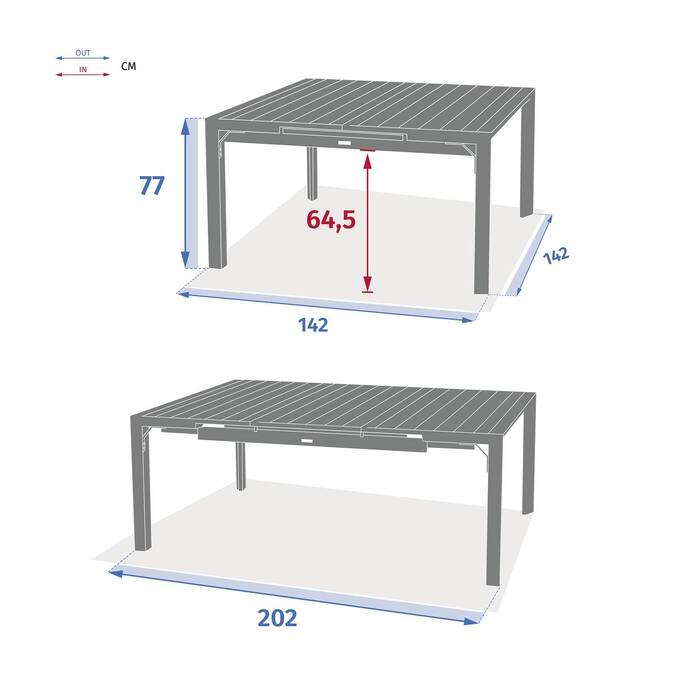 Mesa de jardim quadrada ÉVASION Linho / Argila 10 lugares - Alumínio tratado com epóxi, Ripas de alumínio efeito madeira Linho / Argila