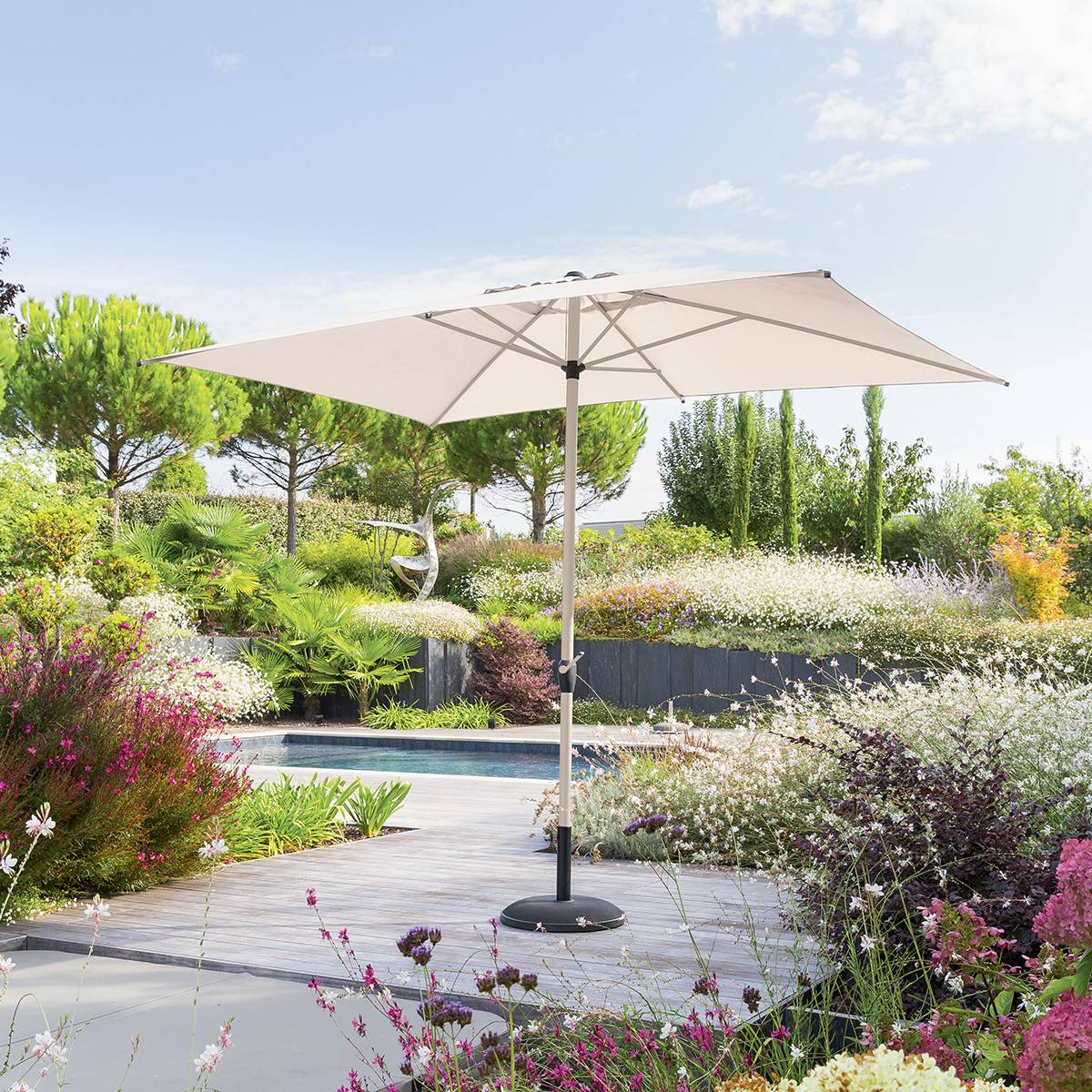 Guarda-sol central retangular inclinável LOOMPA Argila / Trigo 3 x 2 m - Alumínio, Poliéster Argila / Trigo