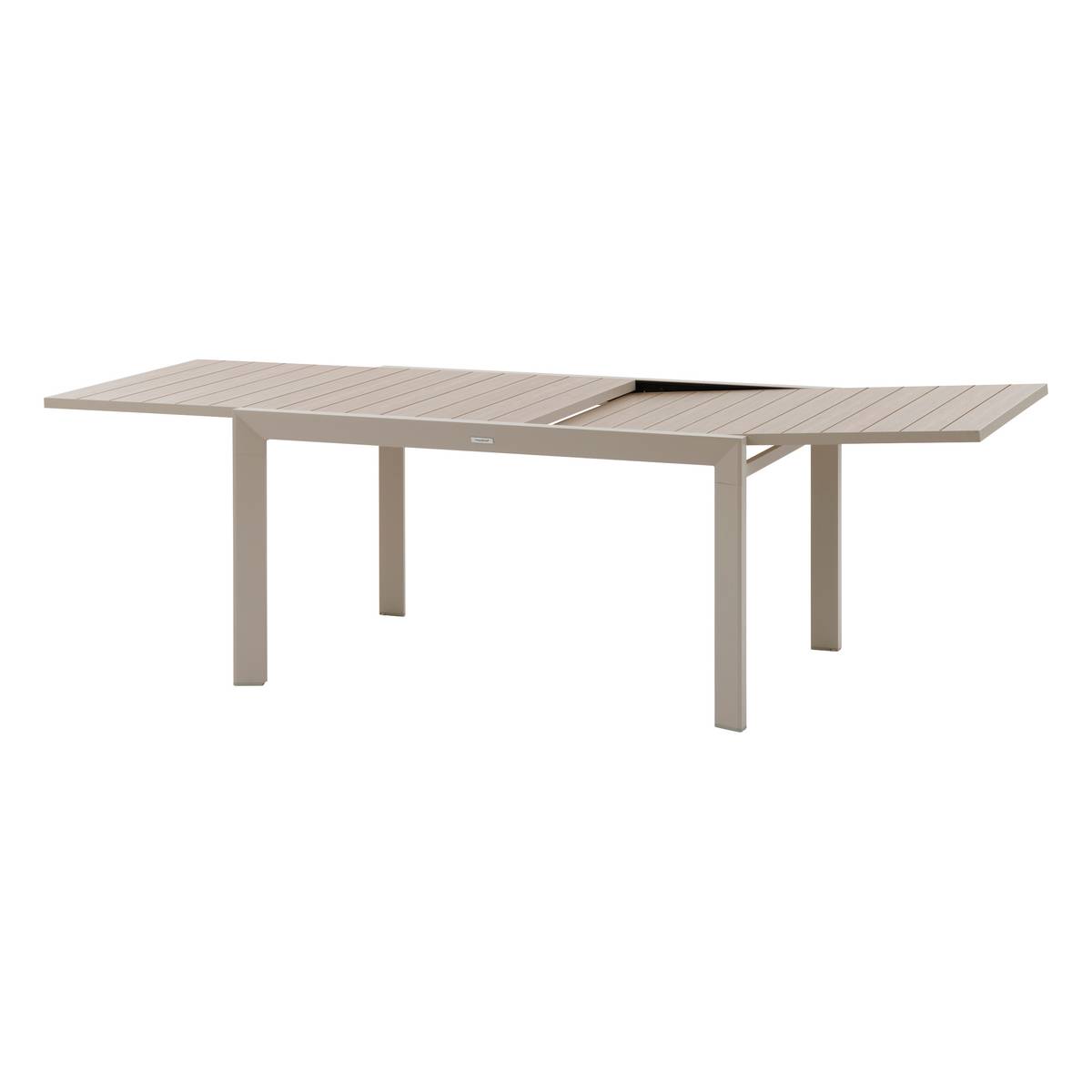 Mesa de jardim extensível deslizante ÉVASION Efeito madeira Linho / Argila 10 lugares - Alumínio tratado com epóxi, Ripas de alumínio efeito madeira Efeito madeira Linho / Argila