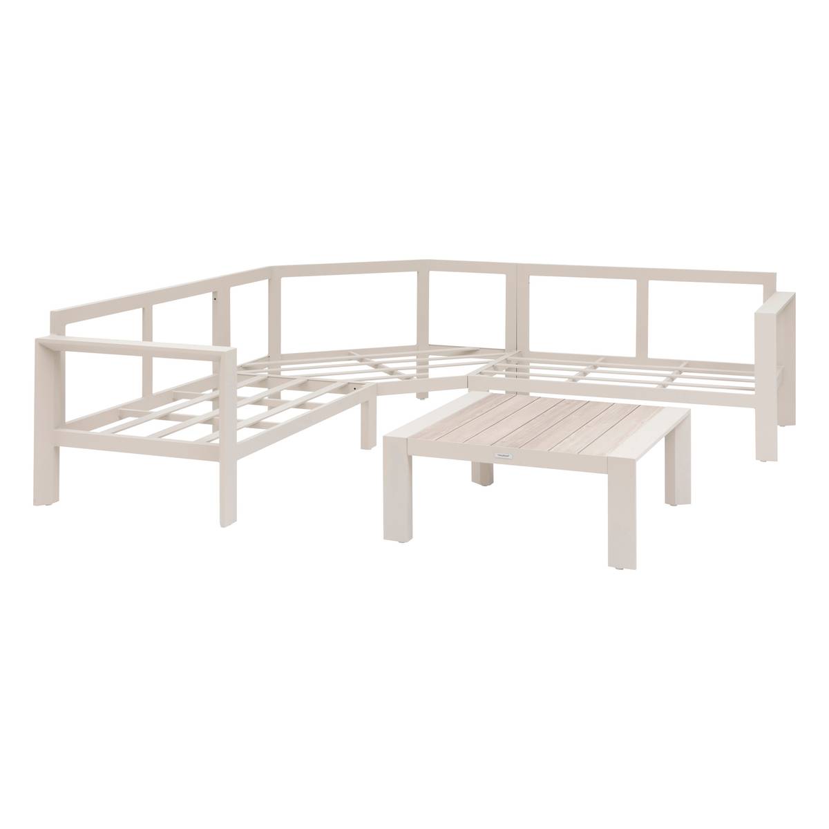 Conjunto de jardim com sofá de canto ÉVASION Argila / Linho 5 lugares - Alumínio tratado com epóxi, Olefina Argila / Linho