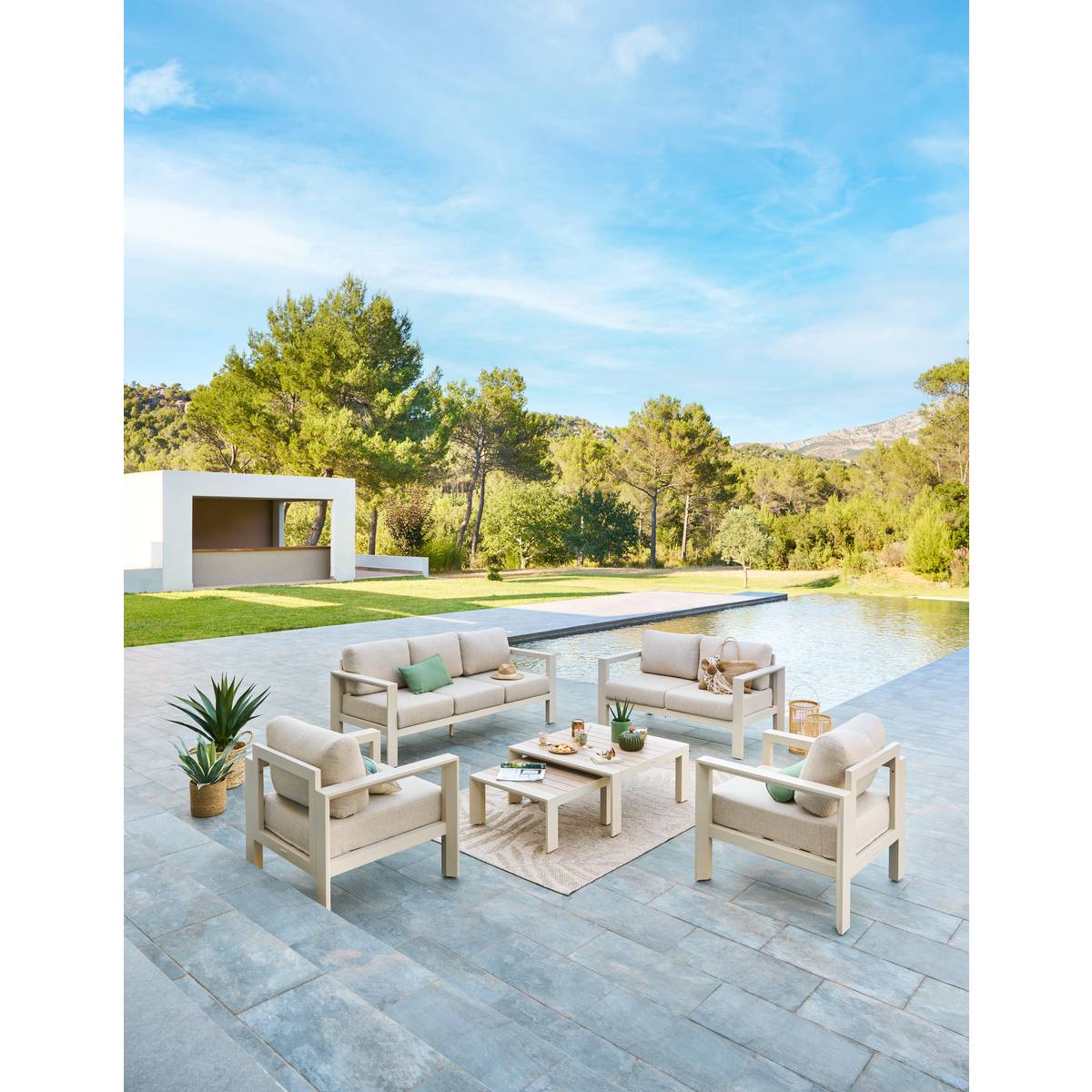 Mesa de centro de jardim quadrada ÉVASION Argila / Linho 67 x 67 x 31 cm - Alumínio com tratamento epóxi Argila / Linho