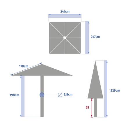 Guarda-sol central quadrado inclinável SOYA Argila / Trigo 2,5 x 2,5 m - Aço, Poliéster