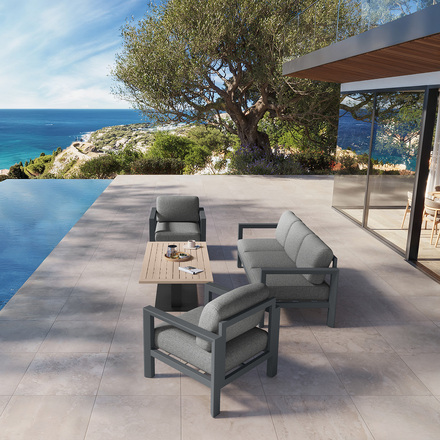 Mesa de jardim retangular elevatória SALIMIA Grafite / Honey 150 x 80 x 69 cm - Alumínio tratado com epóxi