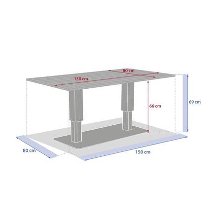 Mesa de jardim retangular elevatória SALIMIA Grafite / Honey 150 x 80 x 69 cm - Alumínio tratado com epóxi