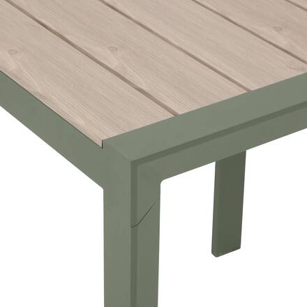 Mesa de jardim ÉVASION Efeito madeira Linho / Verde louro 2 lugares - Alumínio tratado com epóxi, Ripas de alumínio com efeito madeira