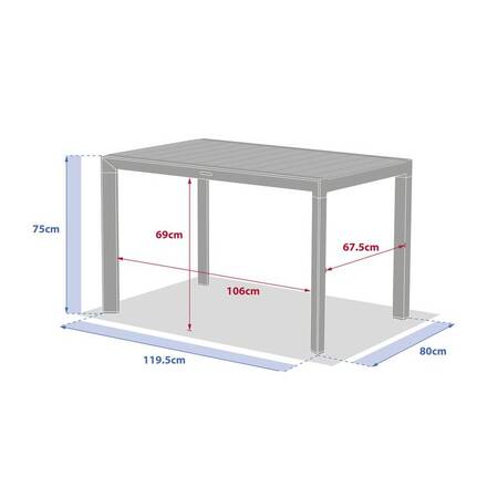 Mesa de jardim ÉVASION Efeito madeira Linho / Argila 4 lugares - Alumínio tratado com epóxi, Ripas de alumínio efeito madeira