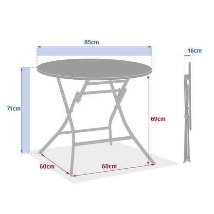 Mesa de jardim redonda dobrável GREENSBORO Argila 4 lugares - Aço tratado com epóxi, Tratamento antiferrugem reforçado