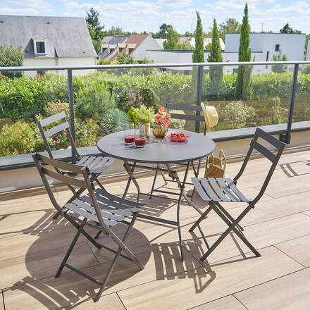 Mesa de jardim redonda dobrável GREENSBORO Grafite 4 lugares - Aço tratado com epóxi, Tratamento antiferrugem reforçado